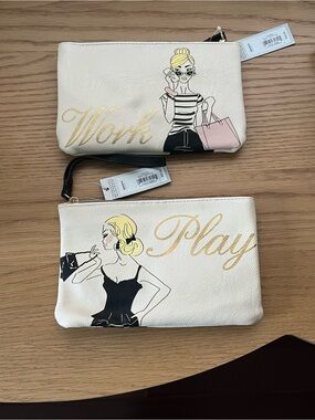 Work & Play Cream Graphic Wristlet Duo